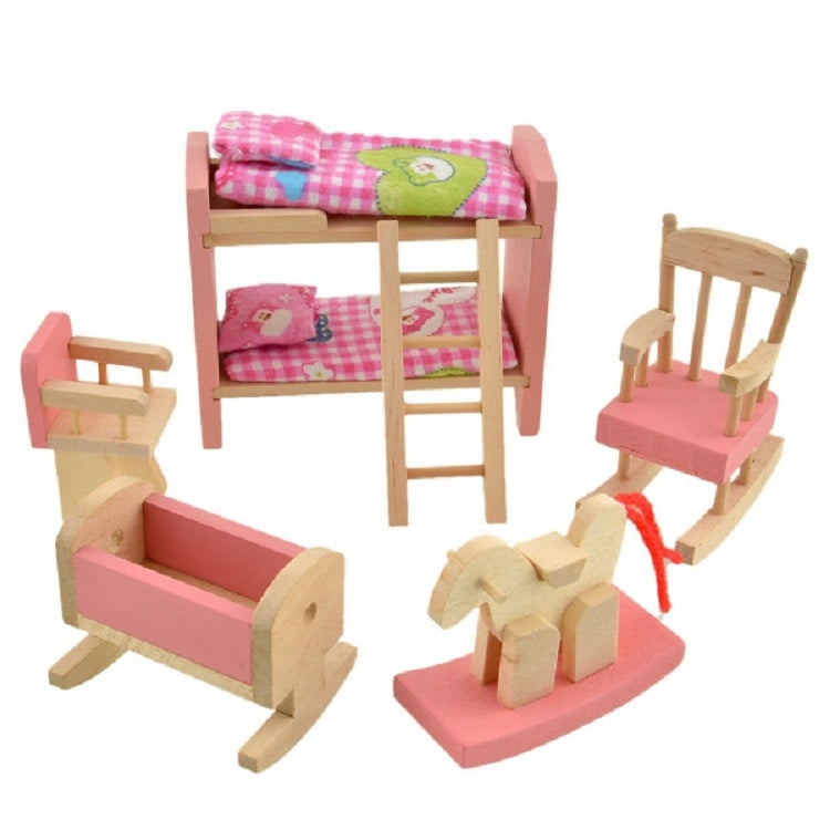 Conjunto de muebles de casa de muñecas Literas de madera, Wooden Bunk Beds