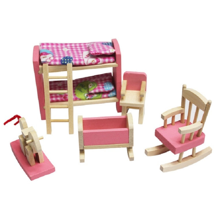 Conjunto de muebles de casa de muñecas Literas de madera, Wooden Bunk Beds
