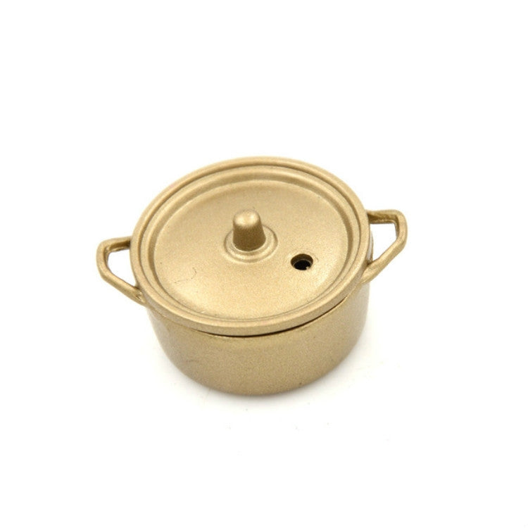 Casa de muñecas en miniatura, herramientas de cocina, olla de aleación de cobre con tapa