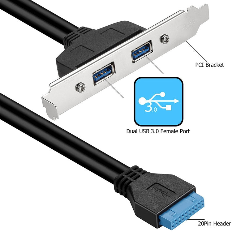 Línea de deflector PCI trasera USB 3,0 de 50CM, chasis de altura completa DIY con Cable de transferencia de 20 pines