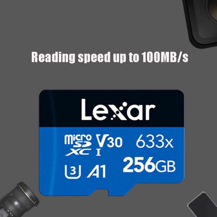 Lexar 633x 256GB Cámara de teléfono móvil de alta velocidad Memoria Interruptor de tarjeta TF Expansión Grabadora de conducción Almacenamiento dedicado Tarjeta de memoria flash, 256GB