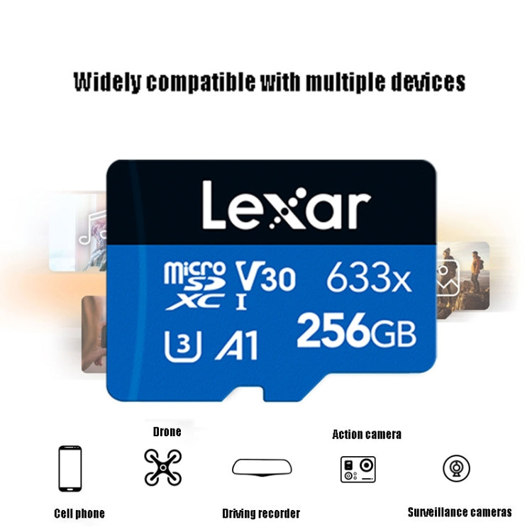 Lexar 633x 256GB Cámara de teléfono móvil de alta velocidad Memoria Interruptor de tarjeta TF Expansión Grabadora de conducción Almacenamiento dedicado Tarjeta de memoria flash, 256GB