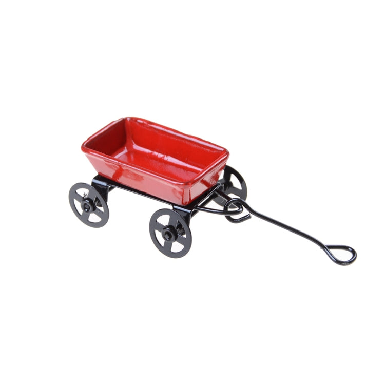 1:12 Mini casa de muñecas bonita miniatura Metal rojo pequeño carrito de tracción muebles de jardín accesorio juguete para decoración del hogar regalo, Red Small Pulling Cart
