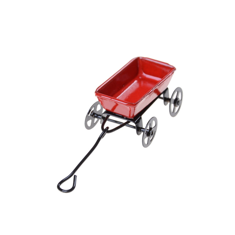 1:12 Mini casa de muñecas bonita miniatura Metal rojo pequeño carrito de tracción muebles de jardín accesorio juguete para decoración del hogar regalo, Red Small Pulling Cart