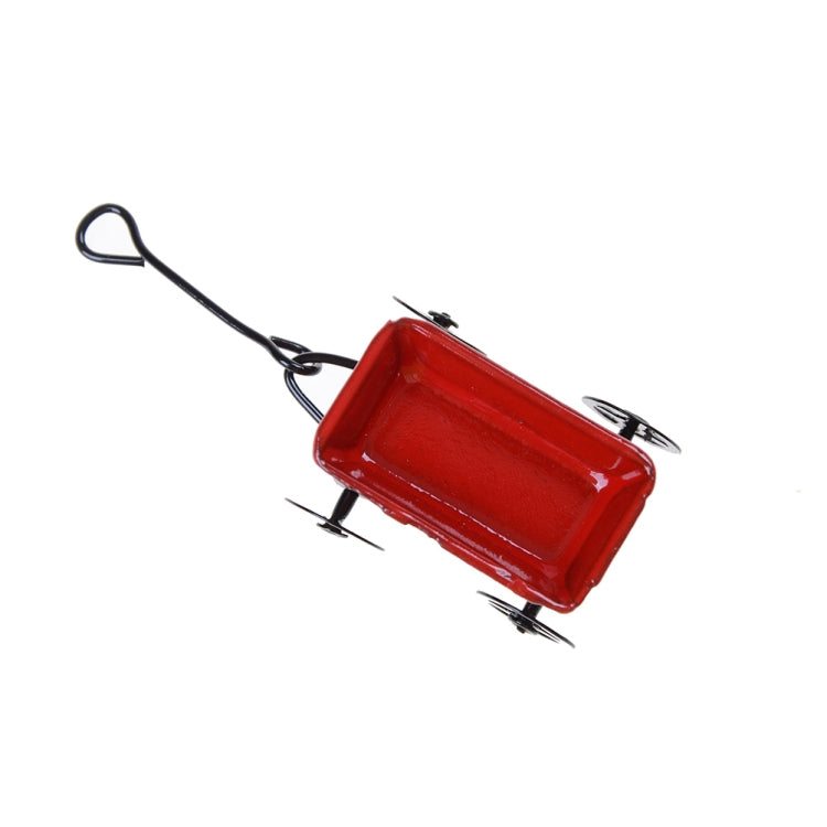 1:12 Mini casa de muñecas bonita miniatura Metal rojo pequeño carrito de tracción muebles de jardín accesorio juguete para decoración del hogar regalo, Red Small Pulling Cart