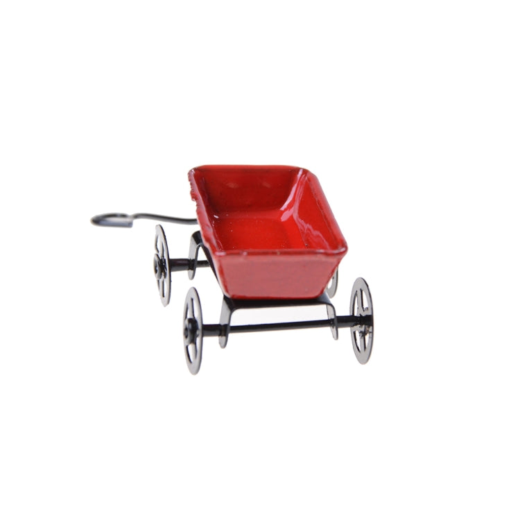 1:12 Mini casa de muñecas bonita miniatura Metal rojo pequeño carrito de tracción muebles de jardín accesorio juguete para decoración del hogar regalo, Red Small Pulling Cart