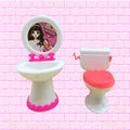 Juego de accesorios de plástico para casa de muñecas Barbie de 3 uds., lavabo, inodoro, Washroom Set