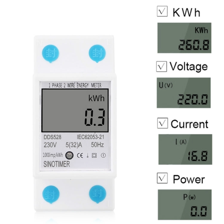 DDS528 5-32A 230V 50Hz Medidor de energía multifunción electrónico de carril DIN doméstico monofásico, 230V 50Hz