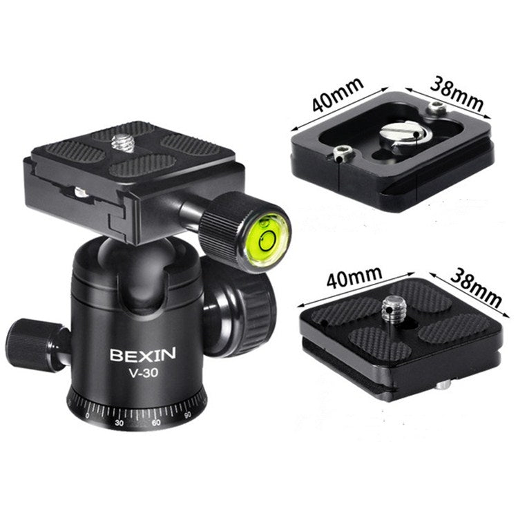 BEXIN Rotación de 360 grados Aleación de aluminio Trípode Cabeza de bola de 30 mm con placa de liberación rápida, 360 Degree Rotation