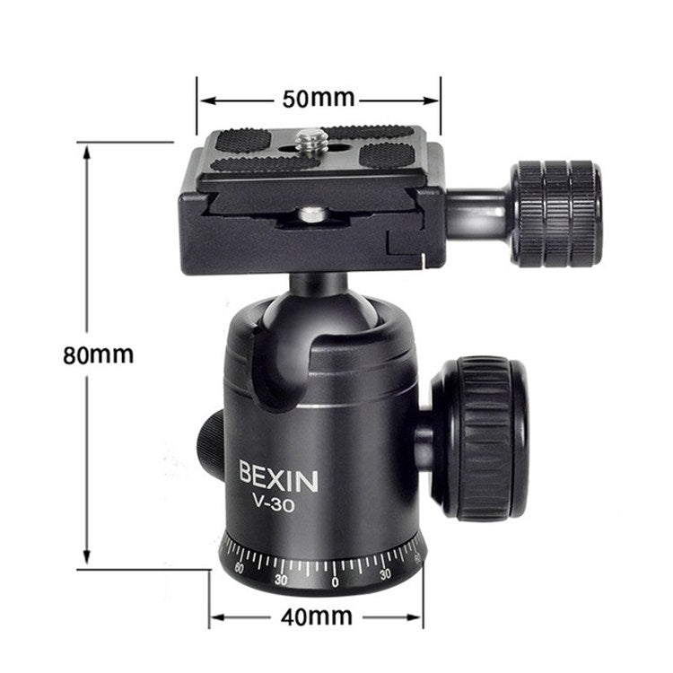 BEXIN Rotación de 360 grados Aleación de aluminio Trípode Cabeza de bola de 30 mm con placa de liberación rápida, 360 Degree Rotation