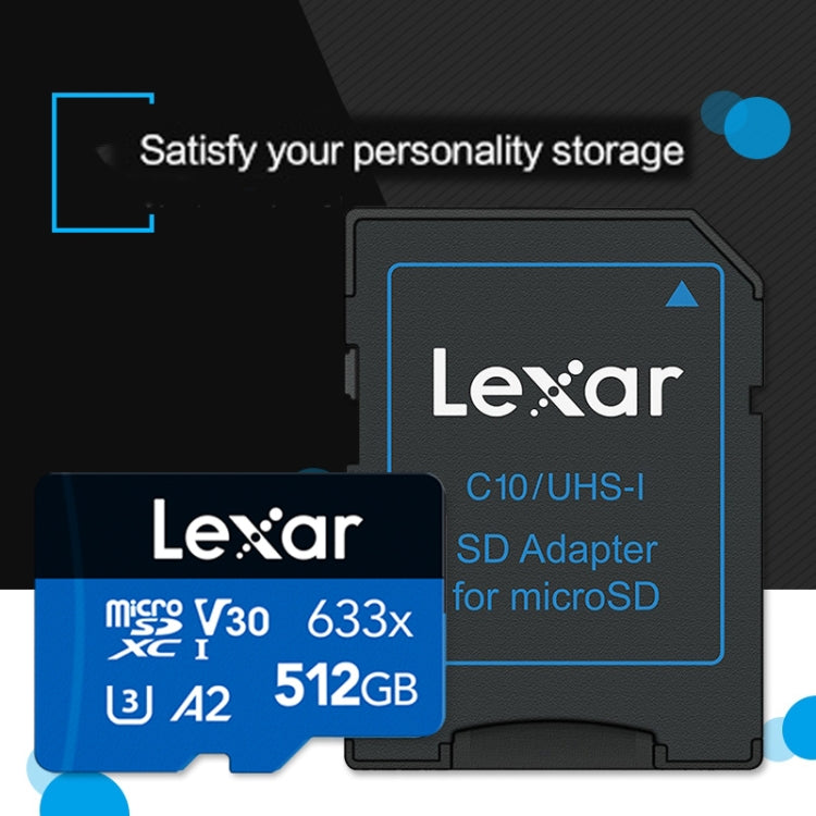 Lexar 633x 512GB Tarjeta de memoria flash de alta velocidad Cámara deportiva Teléfono móvil TF Grabadora de conducción de automóviles Tarjeta de memoria, 512GB