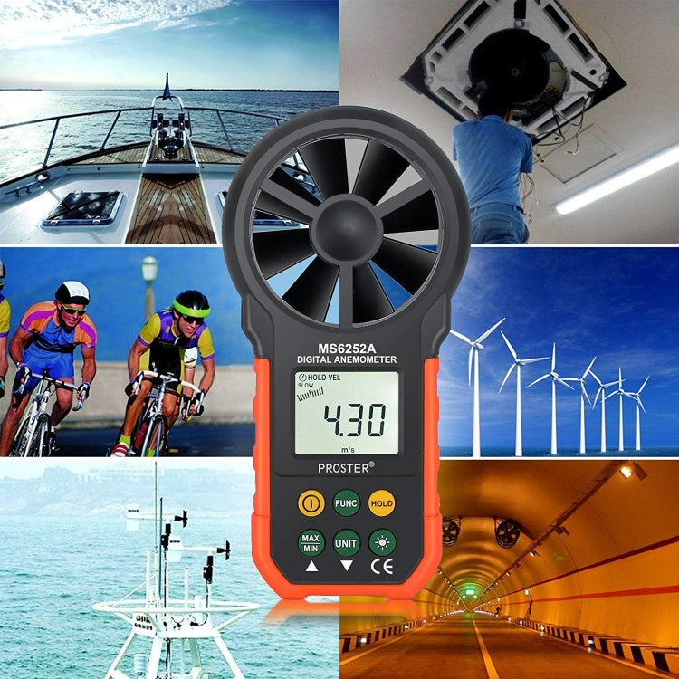 PEAKMETER Instrumento de medición del volumen del aire de la velocidad del viento con pantalla digital de alta precisión, MS6252A Wind Speed, Air Volume, MS6252B Temperature, Humidity, USB