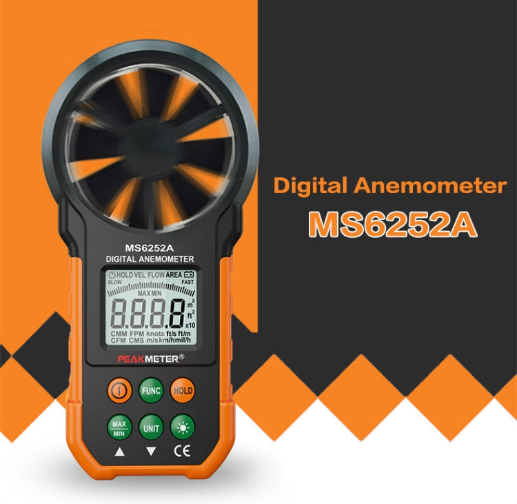 PEAKMETER Instrumento de medición del volumen del aire de la velocidad del viento con pantalla digital de alta precisión, MS6252A Wind Speed, Air Volume, MS6252B Temperature, Humidity, USB