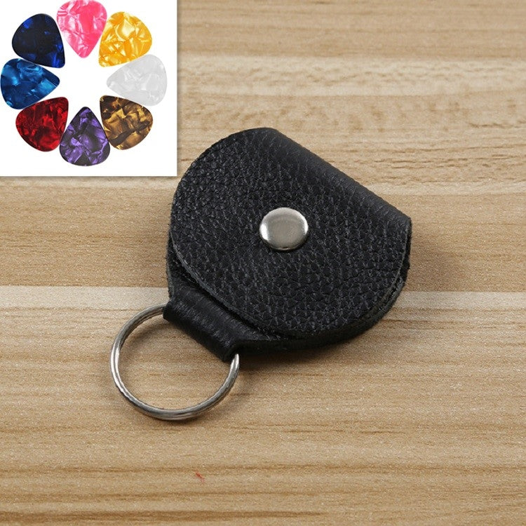 Bolsa de almacenamiento para púas de guitarra de cuero genuino de 10 piezas con llavero, Apricot, Black, Brown, Blue, Claret