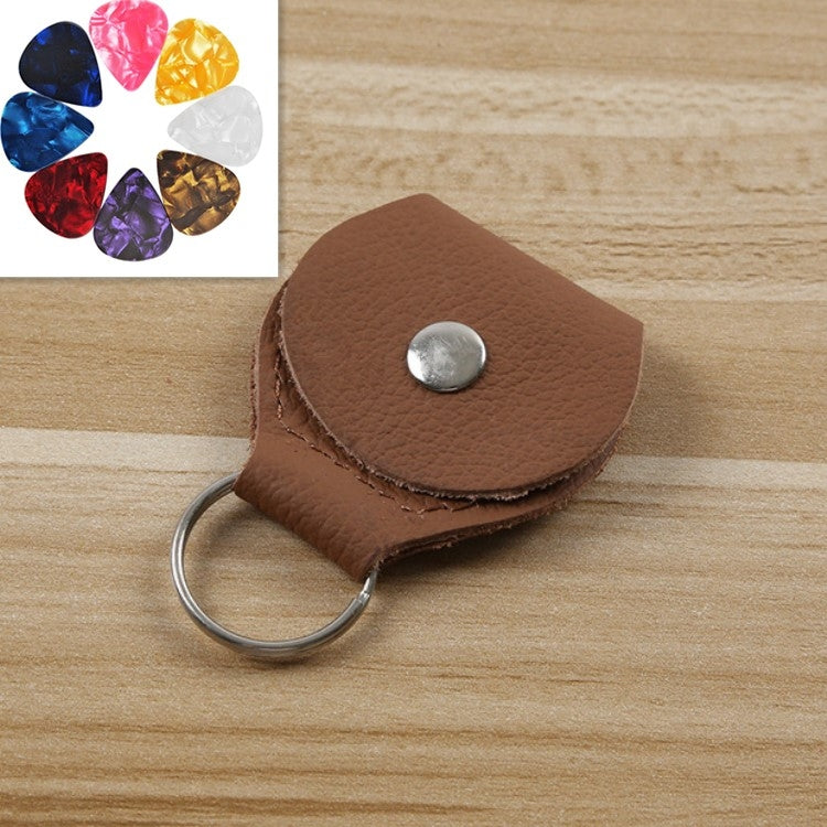 Bolsa de almacenamiento para púas de guitarra de cuero genuino de 10 piezas con llavero, Apricot, Black, Brown, Blue, Claret