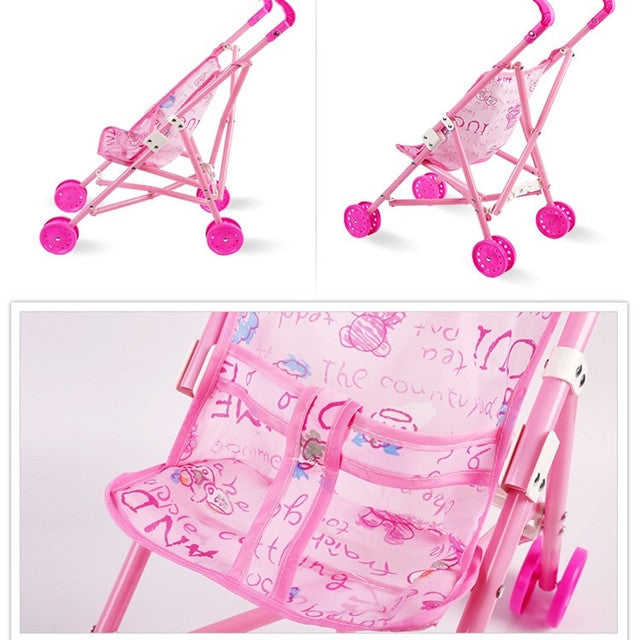 Mini cochecito de bebé de plástico para casa de muñecas, juguetes educativos para niños, entrega de colores aleatorios, Baby Stroller Set