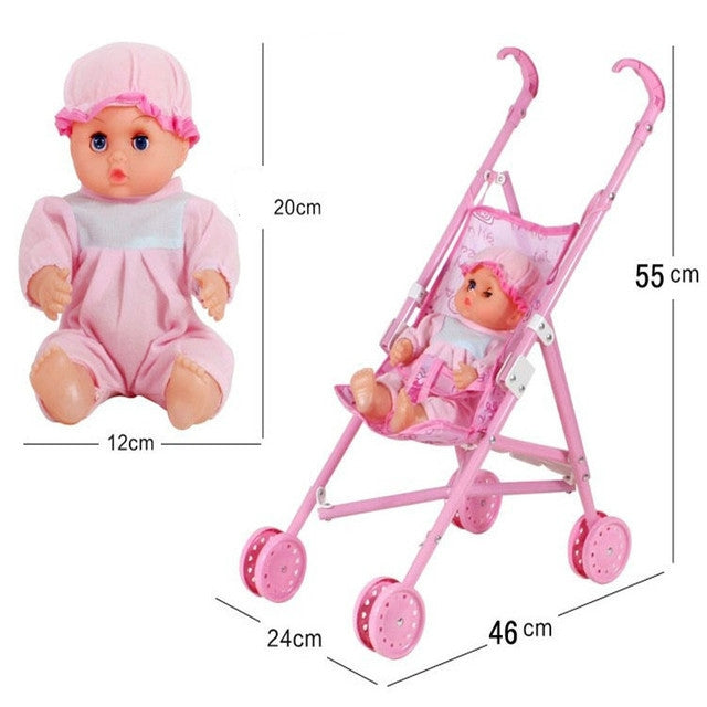 Mini cochecito de bebé de plástico para casa de muñecas, juguetes educativos para niños, entrega de colores aleatorios, Baby Stroller Set