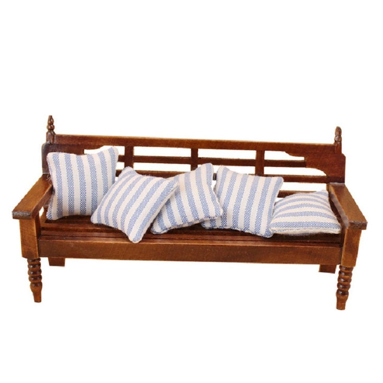 Mini muebles de casa de muñecas banco de madera con almohadas, Wooden Bench