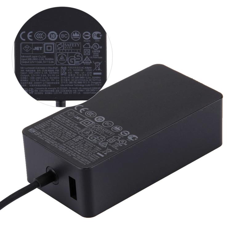 1536 48W 12V 3.6A Fuente de alimentación del adaptador de CA original para Microsoft Surface Pro 2 / 1, enchufe de EE. UU.