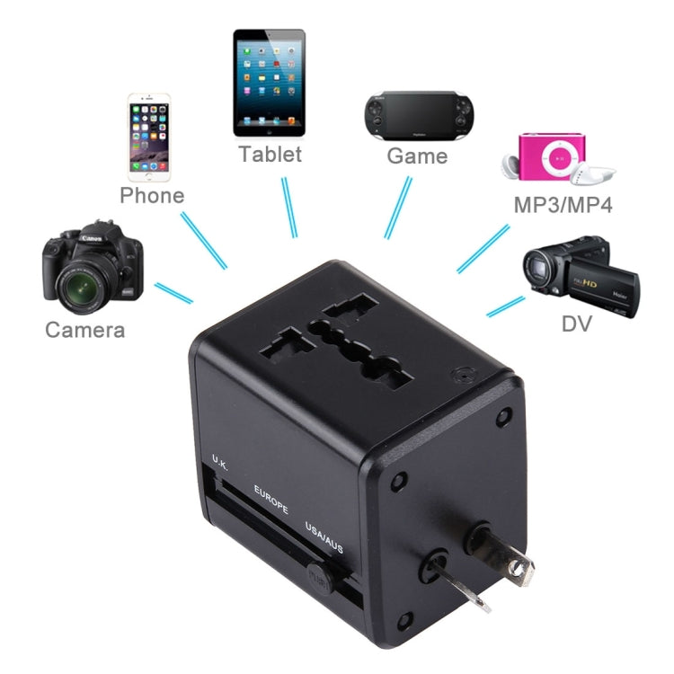 Adaptador de enchufes ocultables de viaje universal a nivel mundial con cargador de puertos USB duales incorporado para EE. UU., Reino Unido, Australia y UE