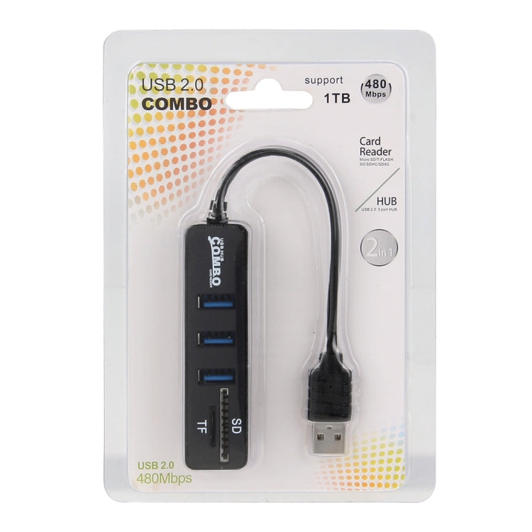 2 en 1 USB 2.0 480Mbps 3 Puertos HUB COMBO + Lector de tarjetas Micro SD / T-FLASH SD / SDHC / SDXC para Windows XP / Vista / 8.1 / 7 / 8, MAC, etc., USB 2.0 (Black), USB 2.0 (White)