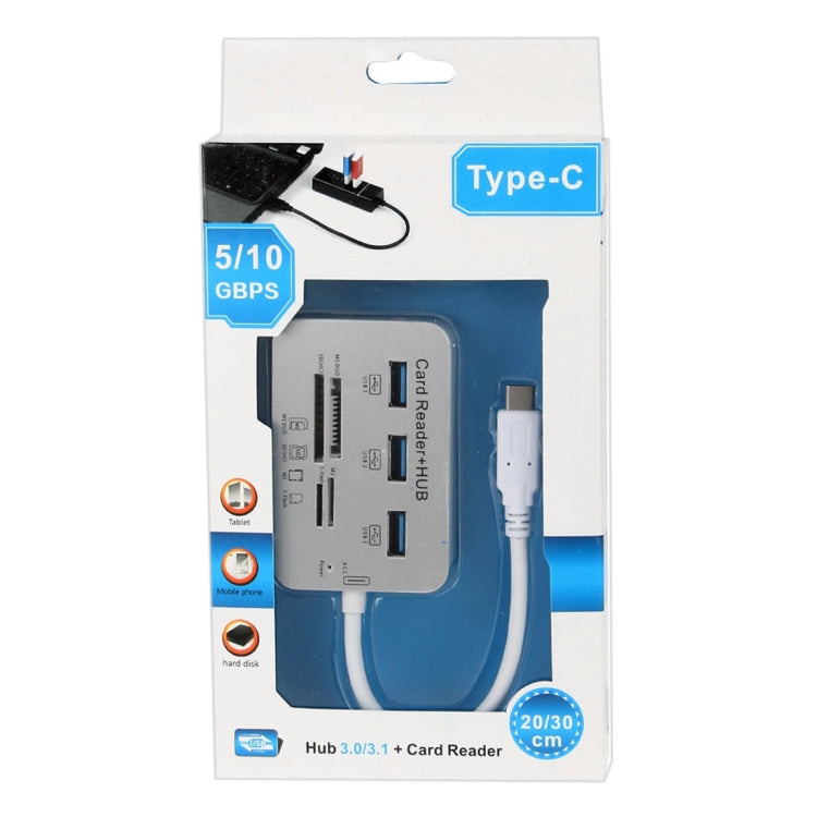 USB 3.1 Type-C COMBO 3 puertos HUB + MS DUO / SD(HC) / M2 / Lector de tarjetas T-Flash con indicación LED, 3 Ports USB+MS DUO+M2+TF