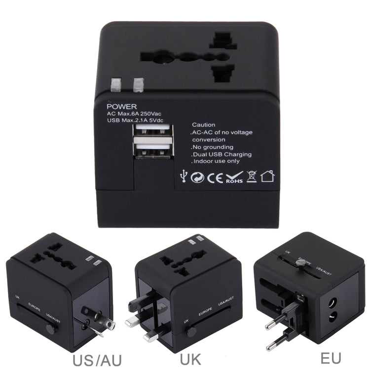 Adaptador de cargador de toma de corriente USB dual de 5V 2.1A, enchufe de Reino Unido / UE / EE. UU. / AU, 5V 2.1A