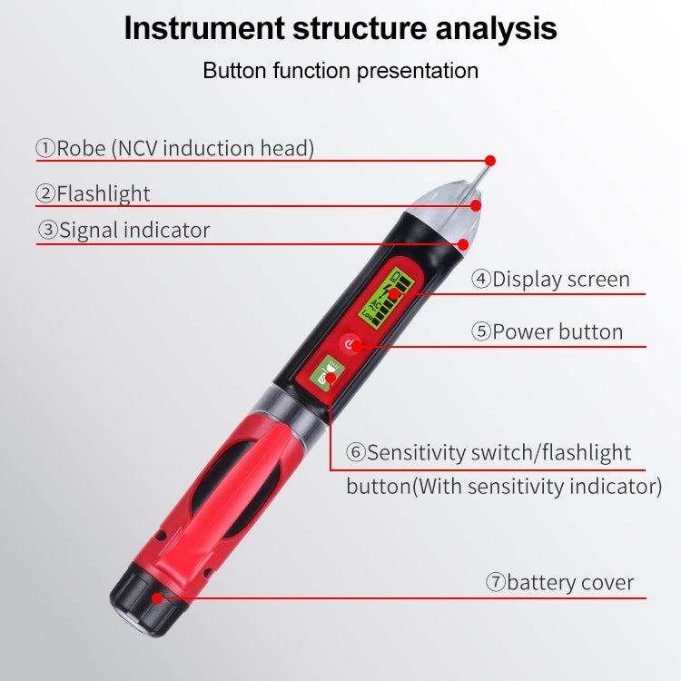 WINTACT WT3010 LED Probador de voltaje de CA Pluma detectora sin contacto 12-1000V Detector de voltaje de CA, WINTACT WT3010