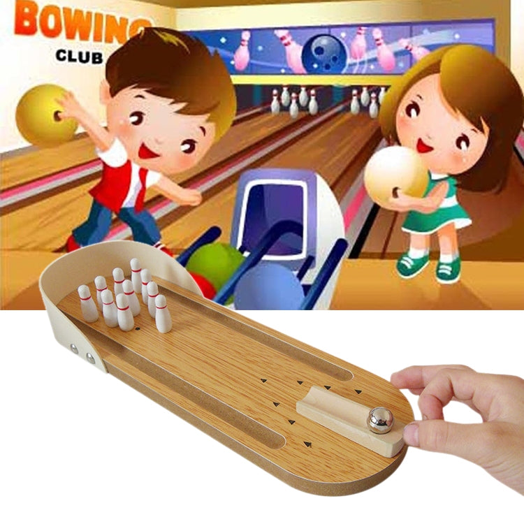 Mini juego de bolos de madera de juguete de bola de escritorio clásico de mesa para niños y adultos, tamaño: 29,5 x 10 cm, Size: 29.5 x 10cm