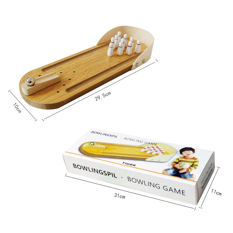 Mini juego de bolos de madera de juguete de bola de escritorio clásico de mesa para niños y adultos, tamaño: 29,5 x 10 cm, Size: 29.5 x 10cm