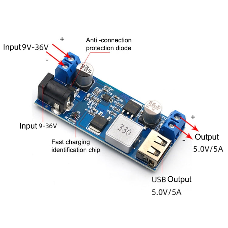Convertidor de potencia reductor DC 24V/12V a 5V 5A Módulo de reducción de voltaje de carga USB