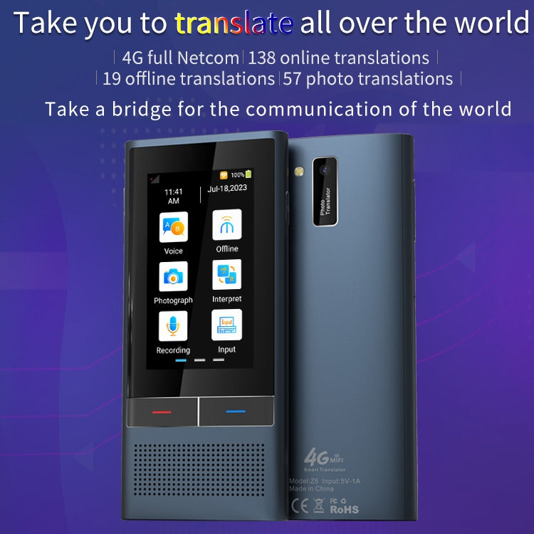 Boeleo BF301(W1 3.0) Traductor de voz inteligente con pantalla de 2,8 pulgadas para viajes de negocios 1GB + 8GB Compatible con 117 idiomas Intertraducción