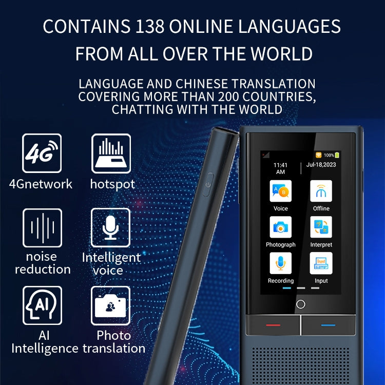 Boeleo BF301(W1 3.0) Traductor de voz inteligente con pantalla de 2,8 pulgadas para viajes de negocios 1GB + 8GB Compatible con 117 idiomas Intertraducción