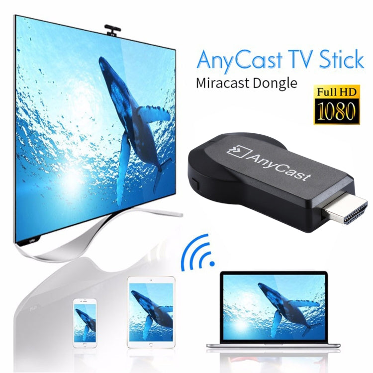 AnyCast M2 Plus Wireless WiFi Display Dongle Receiver Airplay Miracast DLNA 1080P HDMI TV Stick para iPhone, Samsung y otros teléfonos inteligentes Android, M2 Plus