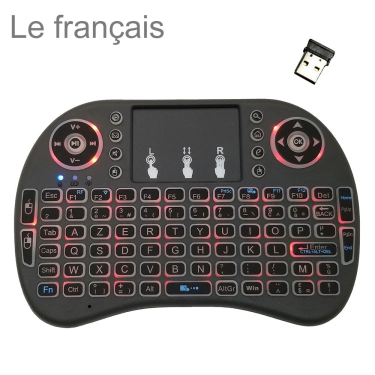 Idioma de soporte: Francés i8 Air Mouse Teclado retroiluminado inalámbrico con panel táctil para Android TV Box y Smart TV y PC Tablet y Xbox360 y PS3 y HTPC/IPTV, French