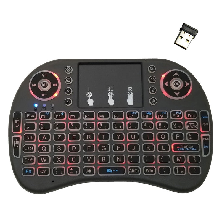 Idioma de soporte: Francés i8 Air Mouse Teclado retroiluminado inalámbrico con panel táctil para Android TV Box y Smart TV y PC Tablet y Xbox360 y PS3 y HTPC/IPTV, French