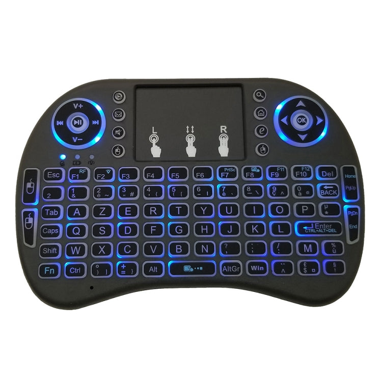 Idioma de soporte: Francés i8 Air Mouse Teclado retroiluminado inalámbrico con panel táctil para Android TV Box y Smart TV y PC Tablet y Xbox360 y PS3 y HTPC/IPTV, French