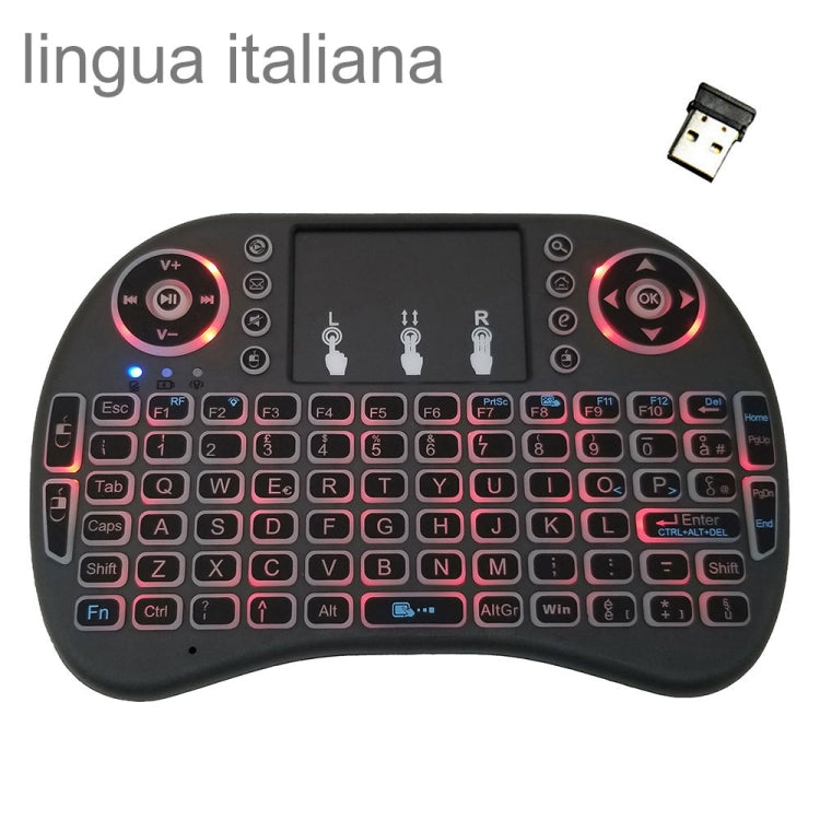 Idioma de soporte: Italia i8 Air Mouse Teclado retroiluminado inalámbrico con panel táctil para Android TV Box y Smart TV y PC Tablet y Xbox360 y PS3 y HTPC/IPTV, Italy