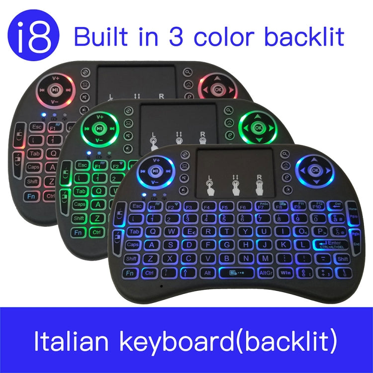 Idioma de soporte: Italia i8 Air Mouse Teclado retroiluminado inalámbrico con panel táctil para Android TV Box y Smart TV y PC Tablet y Xbox360 y PS3 y HTPC/IPTV, Italy