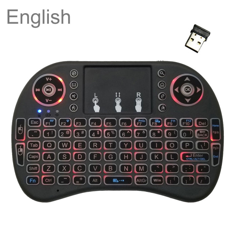 Idioma de soporte: Inglés i8 Air Mouse Teclado retroiluminado inalámbrico con panel táctil para Android TV Box y Smart TV y PC Tablet y Xbox360 y PS3 y HTPC/IPTV, English