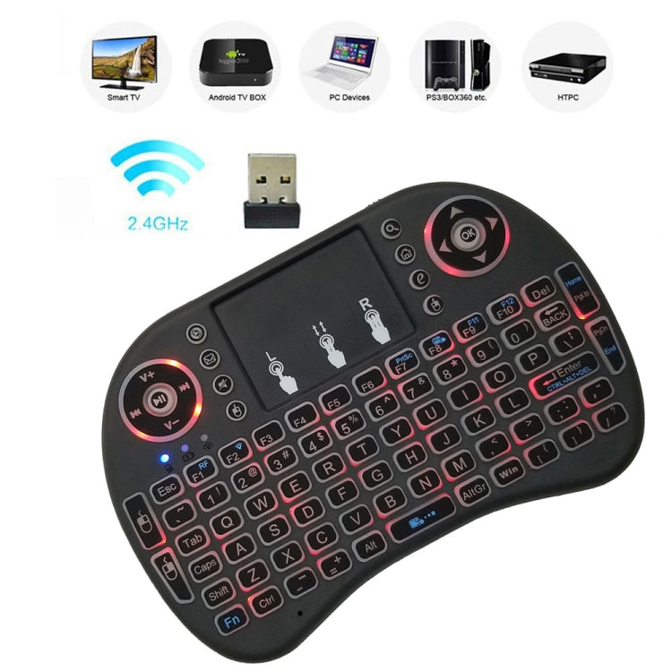 Idioma de soporte: Inglés i8 Air Mouse Teclado retroiluminado inalámbrico con panel táctil para Android TV Box y Smart TV y PC Tablet y Xbox360 y PS3 y HTPC/IPTV, English