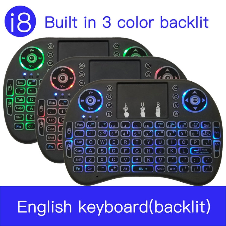 Idioma de soporte: Inglés i8 Air Mouse Teclado retroiluminado inalámbrico con panel táctil para Android TV Box y Smart TV y PC Tablet y Xbox360 y PS3 y HTPC/IPTV, English