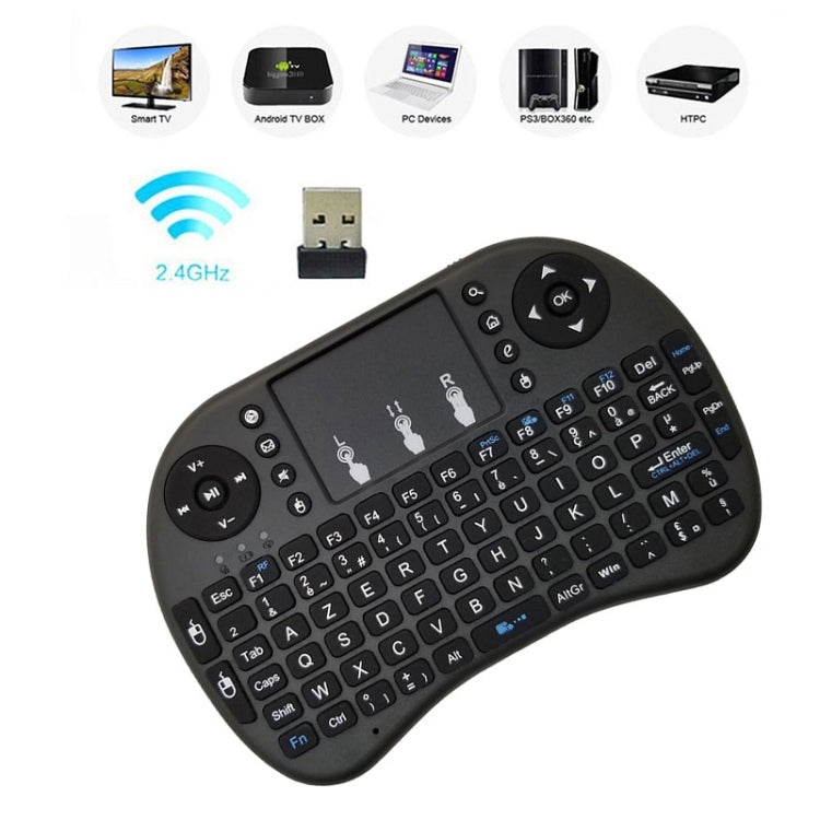 Idioma de soporte: teclado inalámbrico francés i8 Air Mouse con panel táctil para Android TV Box y Smart TV y PC Tablet y Xbox360 y PS3 y HTPC/IPTV, French