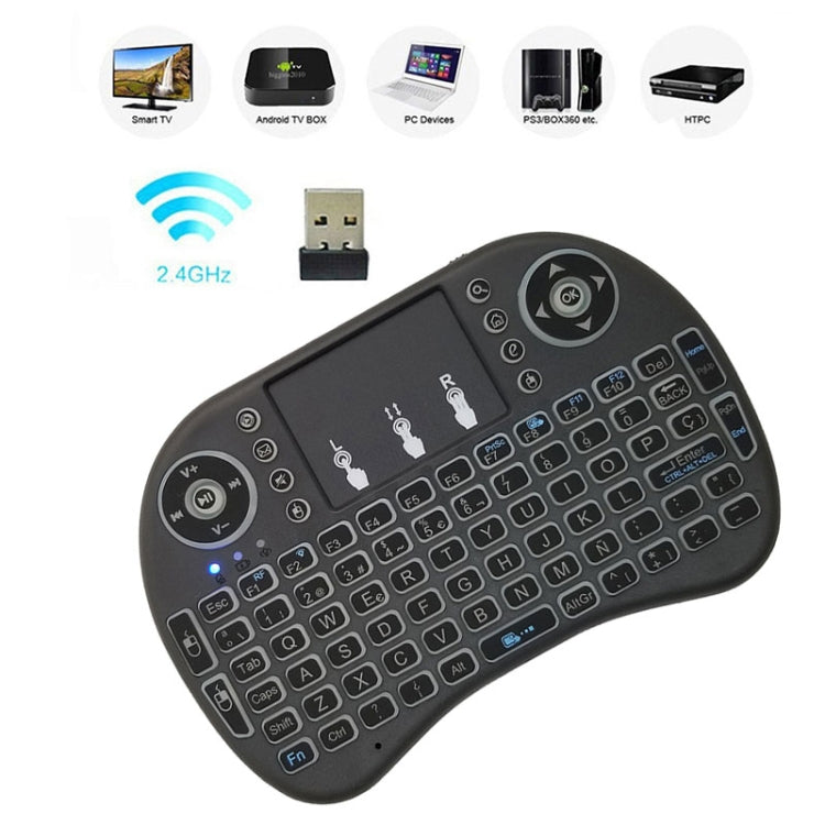 Idioma de soporte: Teclado inalámbrico español i8 Air Mouse con panel táctil para Android TV Box, Smart TV, PC Tablet, Xbox360, PS3, HTPC/IPTV, Spanish
