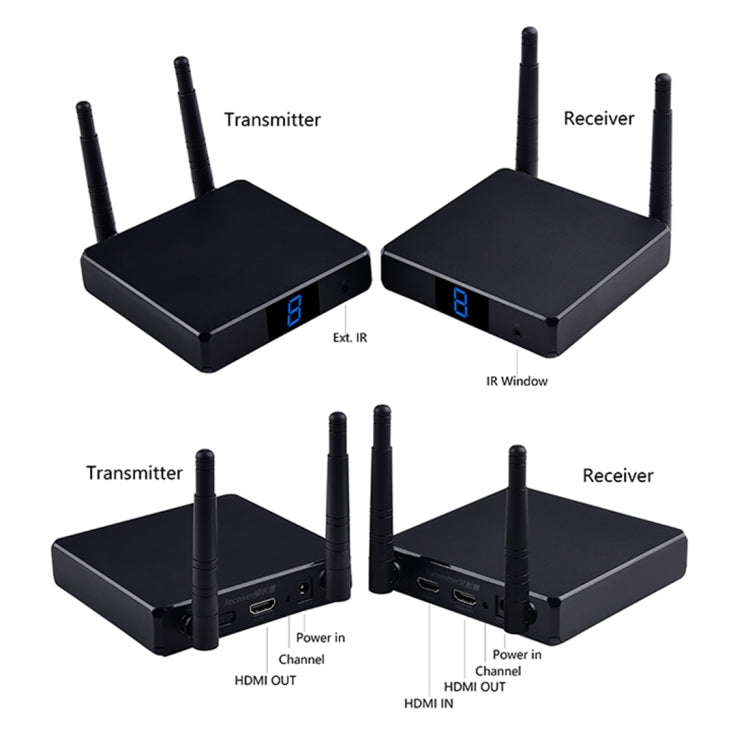 Measy FHD686 Full HD 1080P 3D 5-5.8GHz Transmisor inalámbrico HDMI (transmisor + receptor) con pantalla, compatible con control remoto por infrarrojos y la misma función de pantalla inalámbrica, distancia de transmisión: 200 m, FHD686 with Display