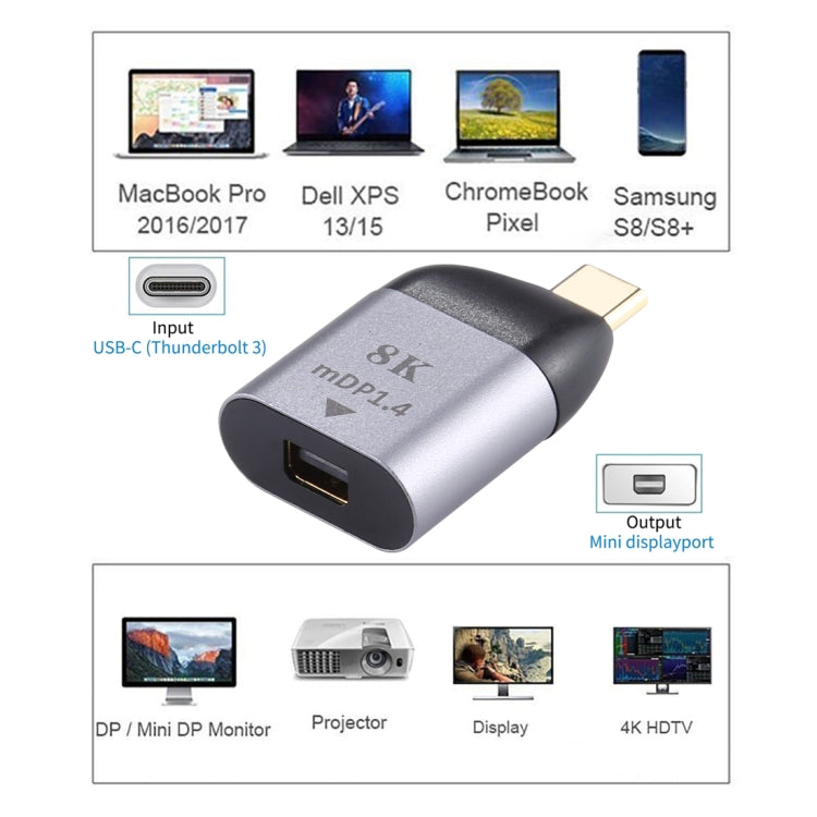 Adaptador macho tipo C a MiniDP 1.4, compatible con efectos visuales 3D