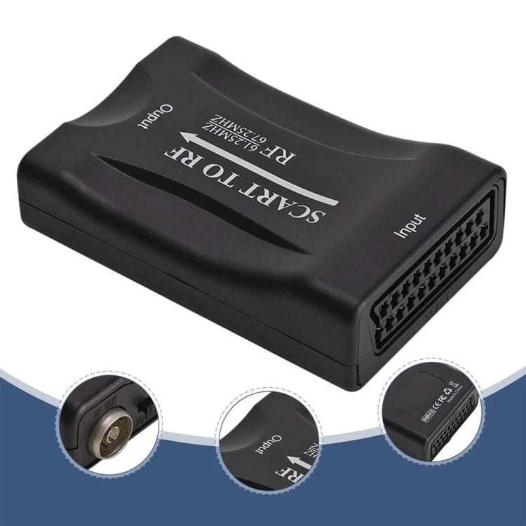 Convertidor de video SCART a RF, soporte RF67.25MHz, 61.25MHz, SCART to RF