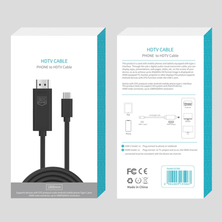 Cable HDTV UC506 USB-C/Tipo-C a HDMI 2K 60Hz, UC506