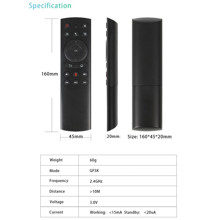 Control remoto G20S 2.4G Air Mouse con entrada de voz Fidelity, aprendizaje por infrarrojos y giroscopio de 6 ejes para PC, Android TV Box, computadora portátil y proyector, G20S