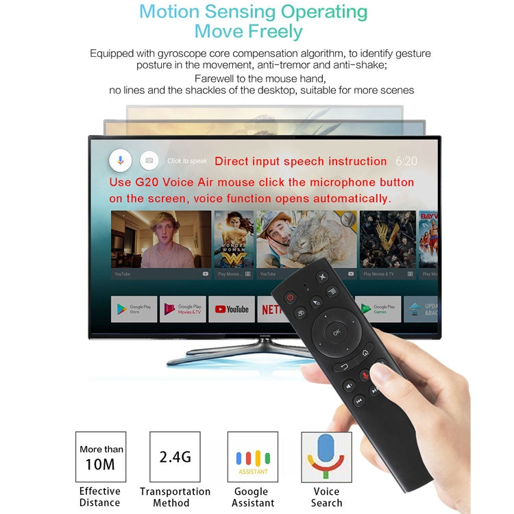 Control remoto G20S 2.4G Air Mouse con entrada de voz Fidelity, aprendizaje por infrarrojos y giroscopio de 6 ejes para PC, Android TV Box, computadora portátil y proyector, G20S